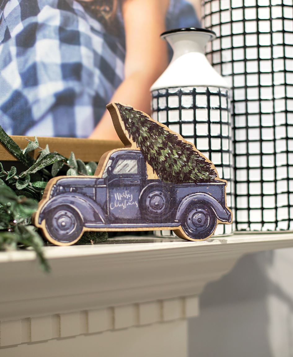Blue Truck Christmas Tree Shelf Sitter