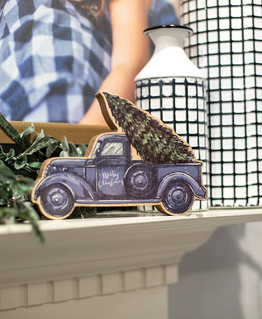 Blue Truck Christmas Tree Shelf Sitter