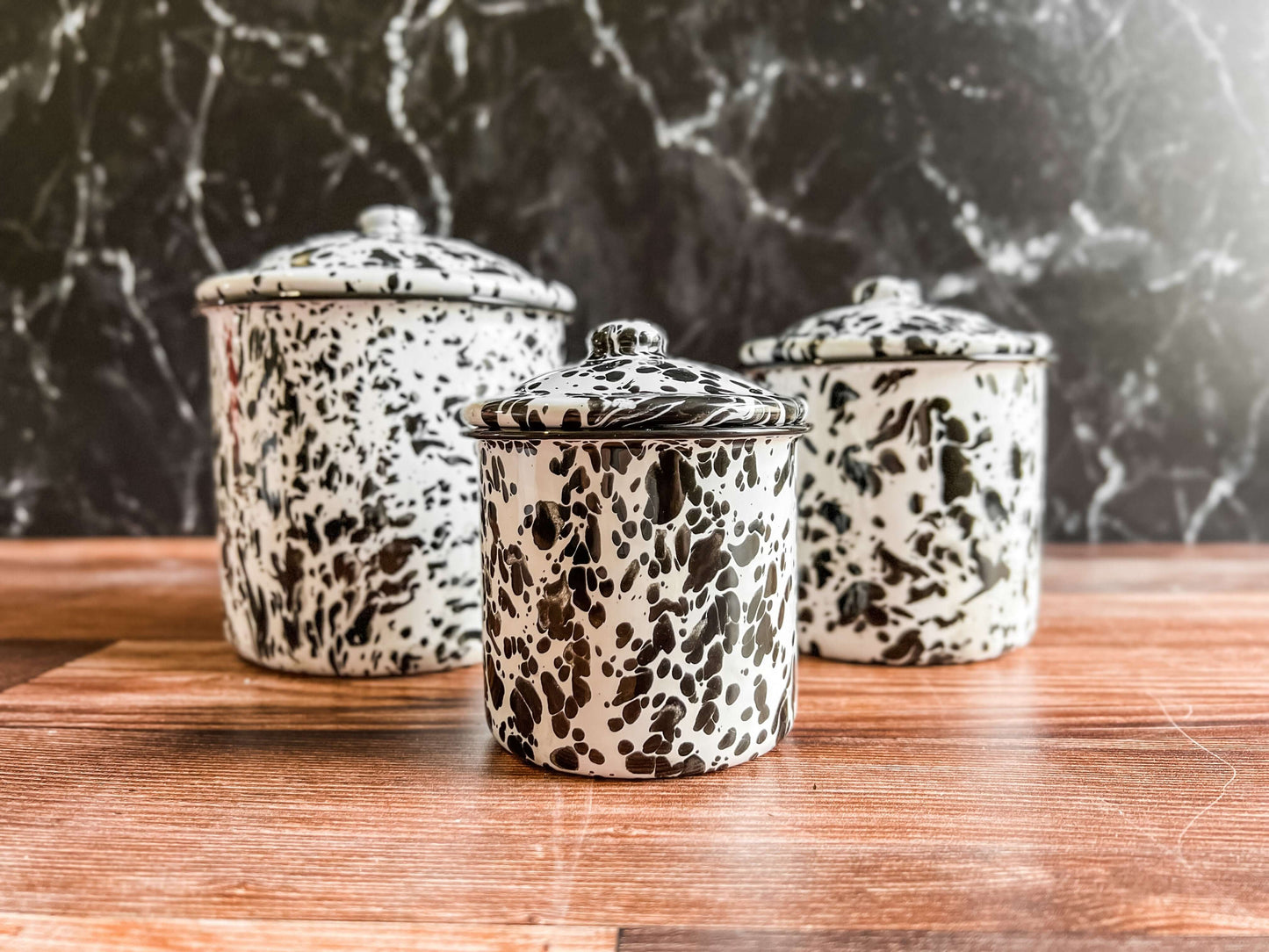 Black Splatter Enamel Canister Set Decor Rose City Decor