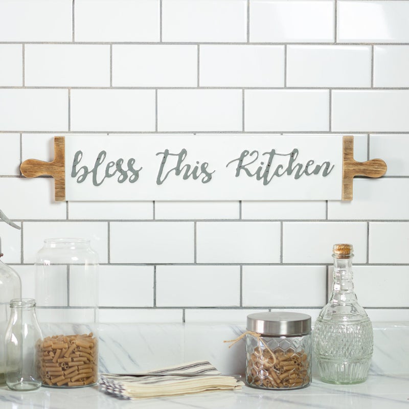 Bless this Kitchen Rolling Pin Sign Decor Rose City Decor