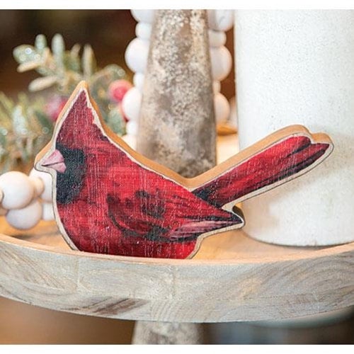 Wood Cardinal Shelf Sitter