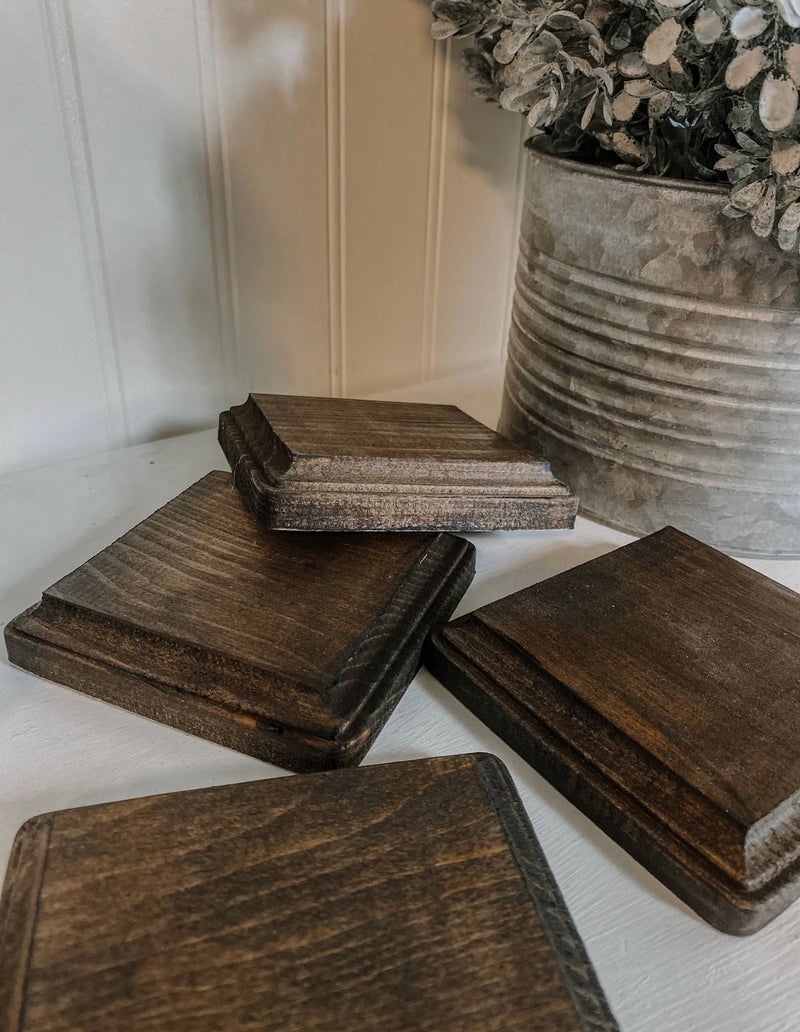 Stained Farmhouse Wooden Coaster Set