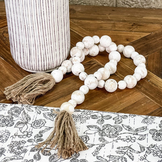 Whitewashed Bead Garland with Tassels