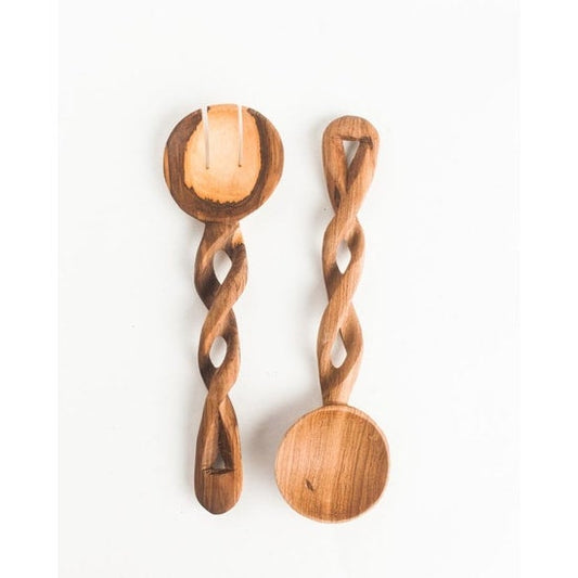 Spiral Olive Wood Salad Servers