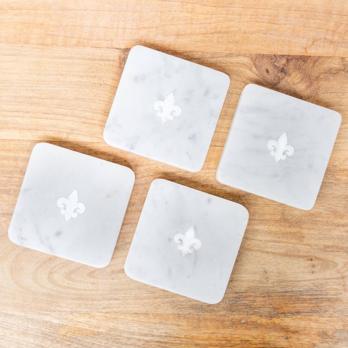 Marble Fleur de Lis Etched Coasters