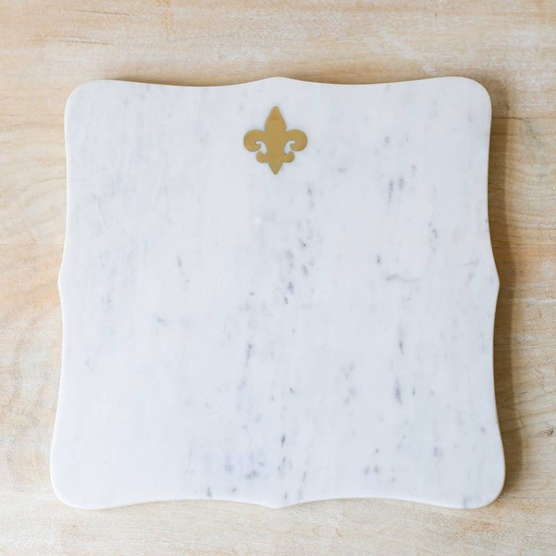 Marble and Brass Fleur de Lis Serving Board