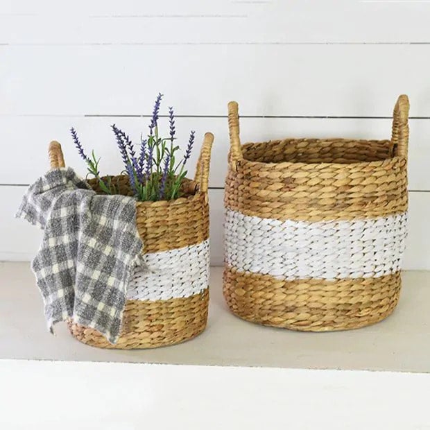 Center Stripe Hyacinth Basket, $30, Rose City Home Decor