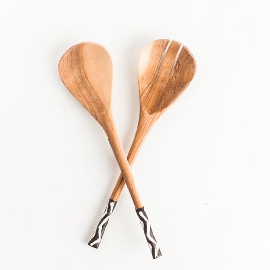 Olive Wood Cow Bone Salad Servers