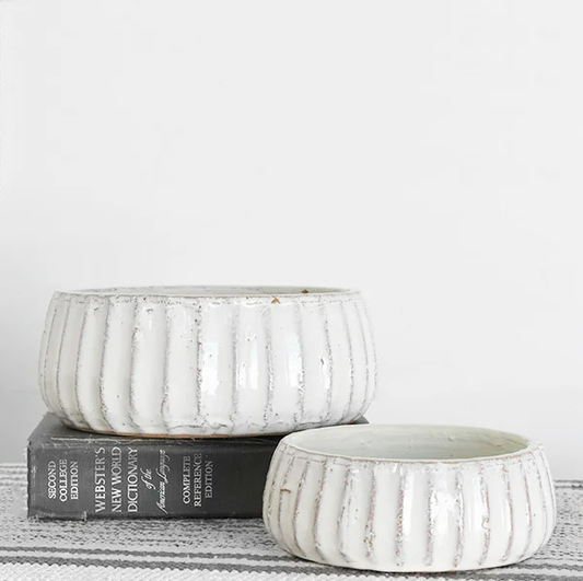 White Striped Ceramic Bowl Set