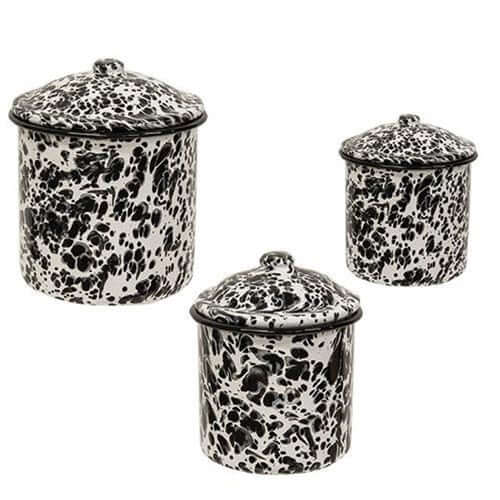 Black Splatter Enamel Canister Set Decor Rose City Decor 