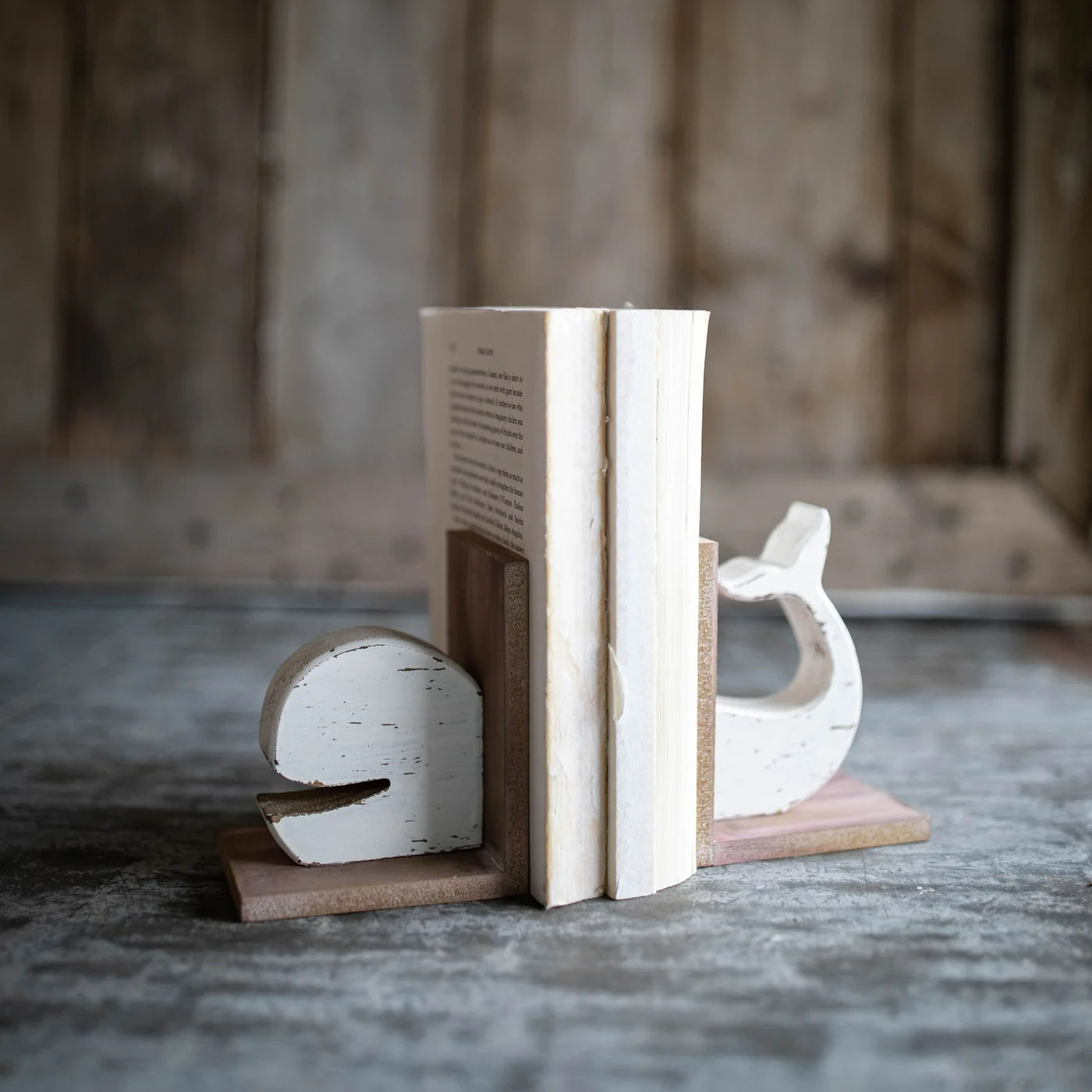 Rustic Whale Bookends
