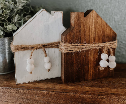 Stained Wood Mini House Shelf Sitter