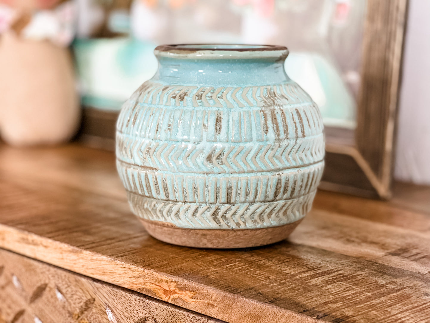 Turquoise Ceramic Vase 6"