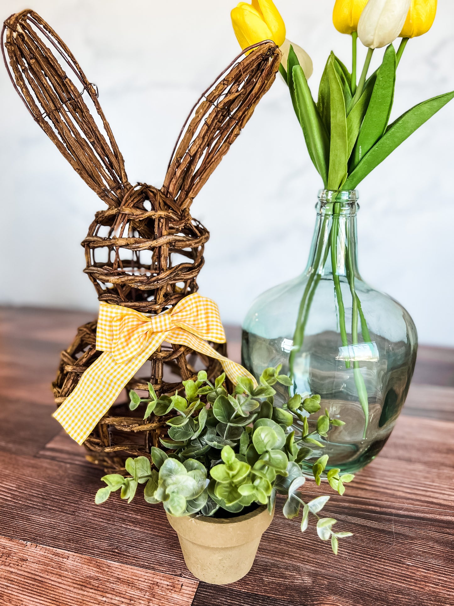 Freestanding Twig Easter Bunny with Bowtie