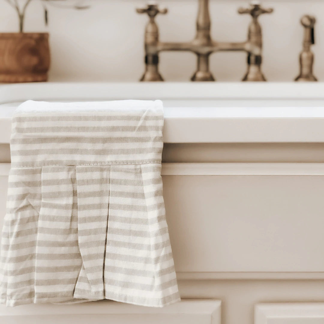 Striped Tea Towel with Ruffle - Tan