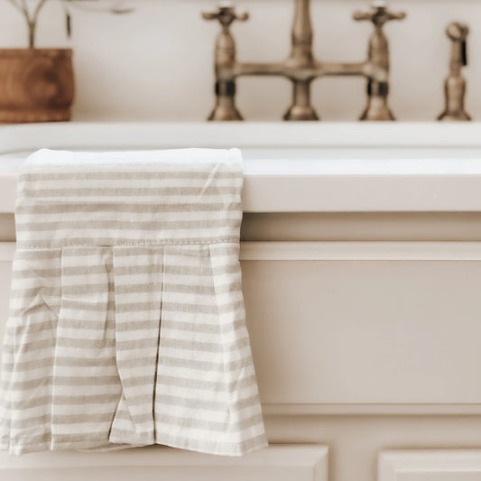 Striped Tea Towel with Ruffle - Tan