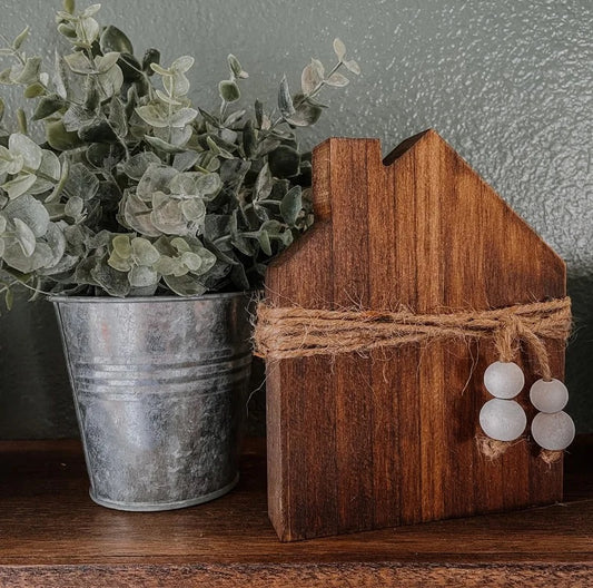 Stained Wood Mini House Shelf Sitter