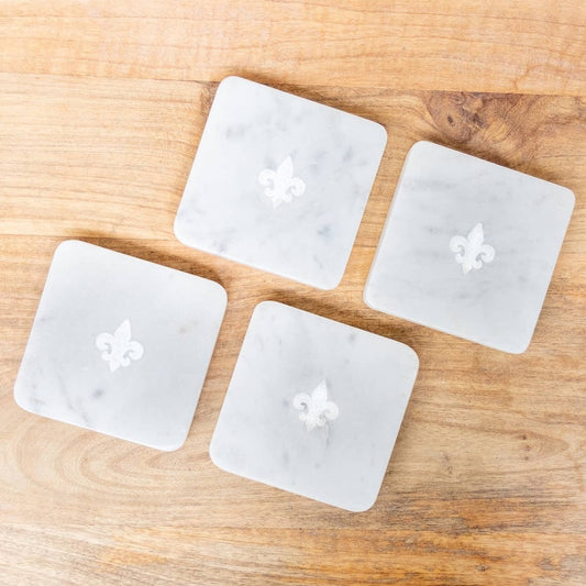 White Fleur de Lis Etched Coasters