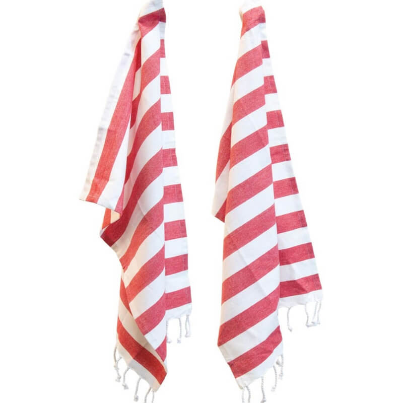 Red Striped Fringed Tea Towel