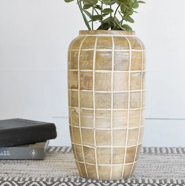 Checkered Wood Vase, $36, Rose City Home Decor