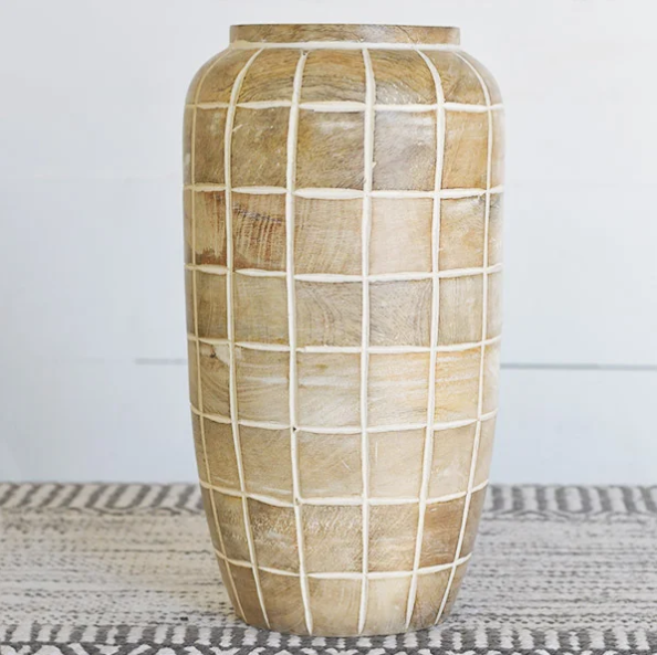 Checkered Wood Vase, $36, Rose City Home Decor